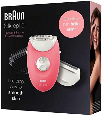 Braun Silk-épil 3 Beauty-Set, Epilierer Damen für Haarentfernung, Aufsätze für Rasierer, Trimmer und Massage für Körper, 3-440, flamingo/weiß