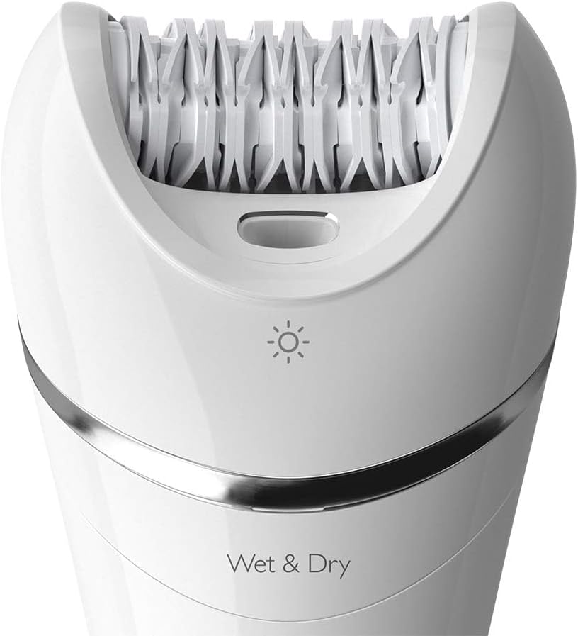 Philips Serie 8000 Epilierer, nass und trocken, kabellos, Haarentfernung für Beine und Körper, mit 5 Zubehörteilen, inklusive Rasierkopf - BRE710/01, Weiß