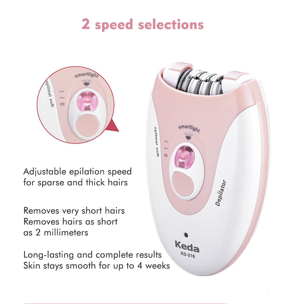 Women's Epilator with a Mini Cleaning Brush, Women's Face Epilator with LED Light, Women's Shaver Electric for Women, Face, Body, Armpit, Bikini, Leg (Colour: Pink)
