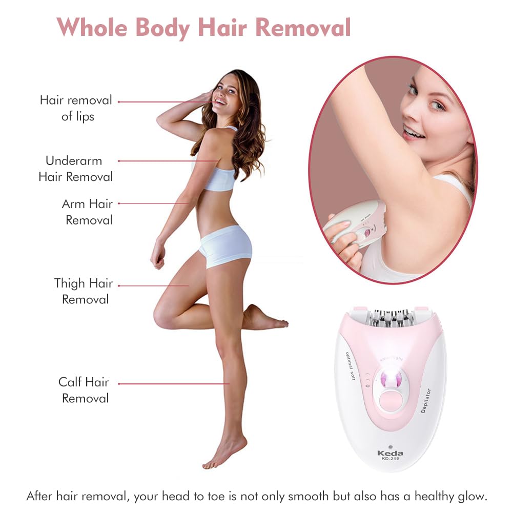 Women's Epilator with a Mini Cleaning Brush, Women's Face Epilator with LED Light, Women's Shaver Electric for Women, Face, Body, Armpit, Bikini, Leg (Colour: Pink)