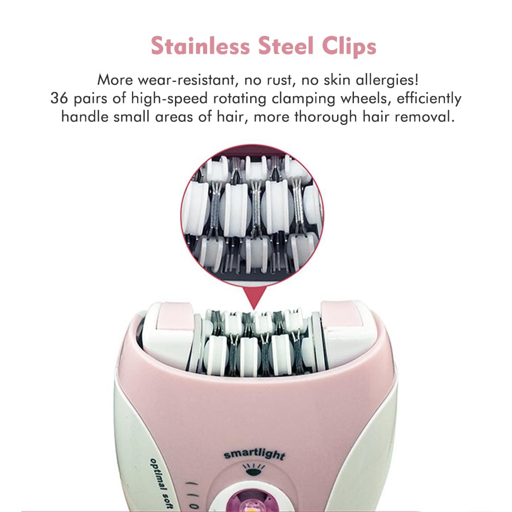 Women's Epilator with a Mini Cleaning Brush, Women's Face Epilator with LED Light, Women's Shaver Electric for Women, Face, Body, Armpit, Bikini, Leg (Colour: Pink)