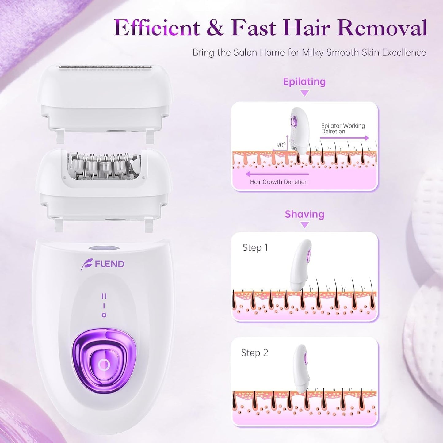 Elektrischer Epilierer für Damen, 2 in 1 Epilierer mit LED-Licht für Achselhöhlen, Beine, Arme, Epilierer für Beine, Epilierer für das Gesicht, Elektrorasierer und Epilierer