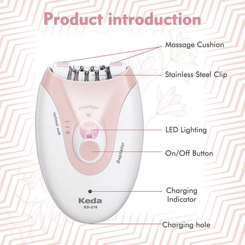 Women's Epilator with a Mini Cleaning Brush, Women's Face Epilator with LED Light, Women's Shaver Electric for Women, Face, Body, Armpit, Bikini, Leg (Colour: Pink)