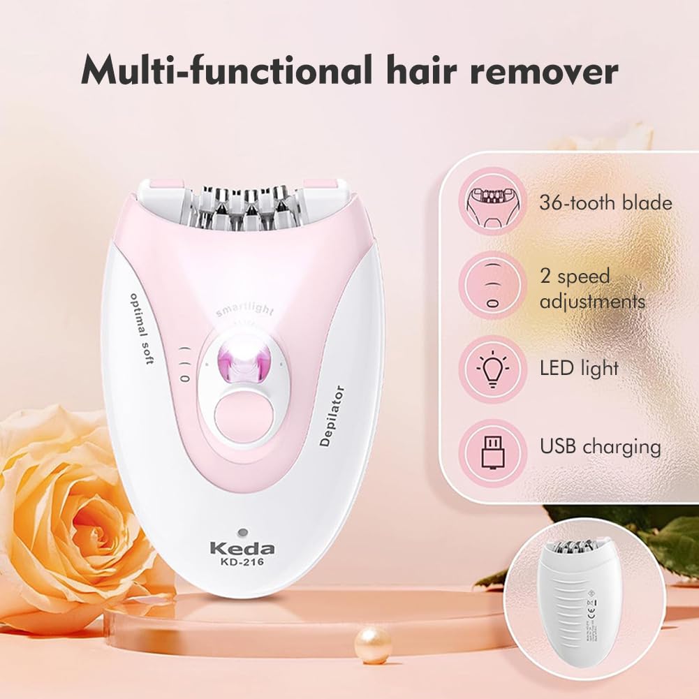 Women's Epilator with a Mini Cleaning Brush, Women's Face Epilator with LED Light, Women's Shaver Electric for Women, Face, Body, Armpit, Bikini, Leg (Colour: Pink)