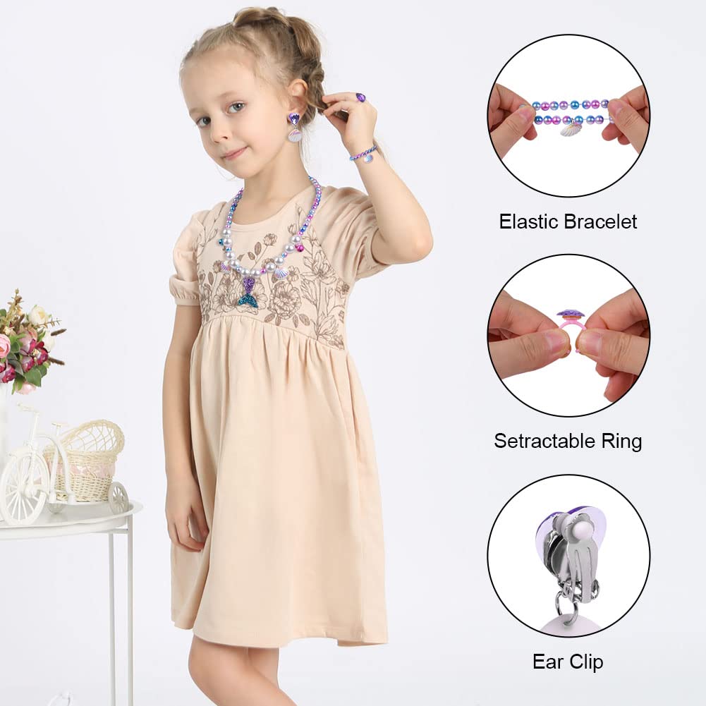 OSDUE Schmuckset Mädchen, Kinderschmuck Enthalten Halskette, Ringe, Armbänder, Ohrring, Schmuck Set Einhorn für Party Dress Up Geschenk