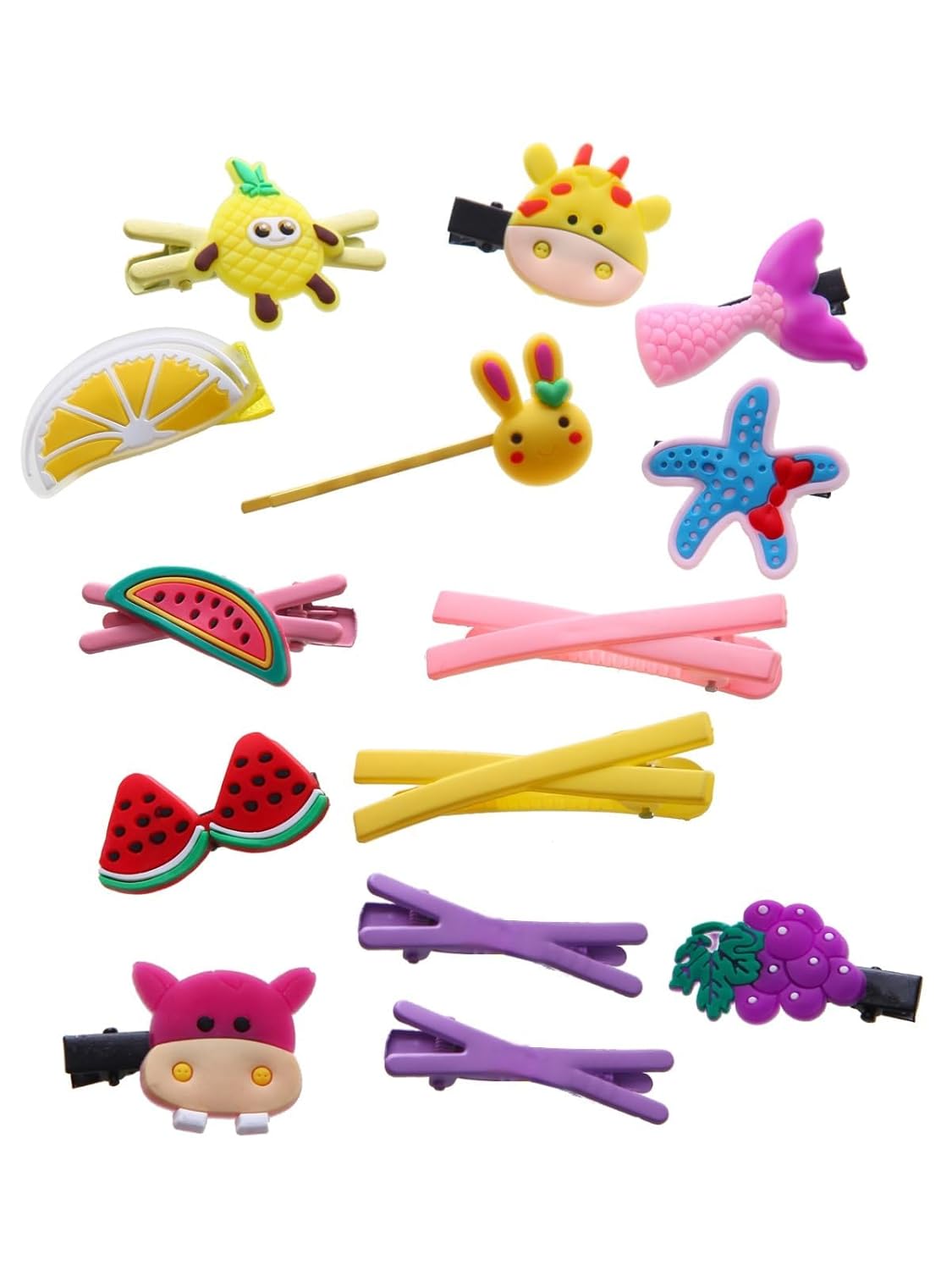 56 Pieces Cute Hair Clips Fashion Hair Accessories for Girls Flowers Fruits Colorful Rainbow Candy Dessert Cute Animal Hair Clips Set Non-Slip Metal Snaps