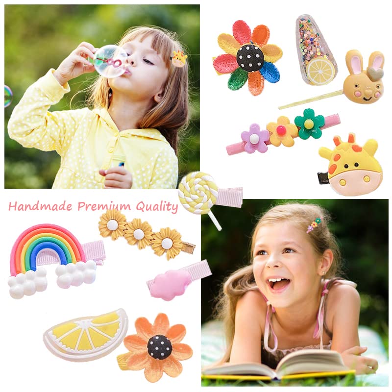 28 Stück süße Haarspangen, modische Haar-Accessoires für Mädchen, Blumen, Früchte, bunt, Regenbogen, Süßigkeiten, Desserts, niedliche Tier-Haarspangen-Set, rutschfeste Metall-Druckknöpfe (Rosa)