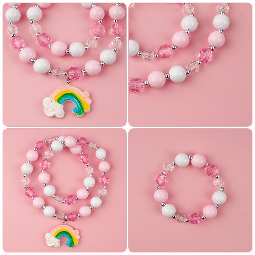 OSDUE Schmuckset Mädchen, Kinderschmuck Enthalten Halskette, Ringe, Armbänder, Ohrring, Schmuck Set Einhorn für Party Dress Up Geschenk