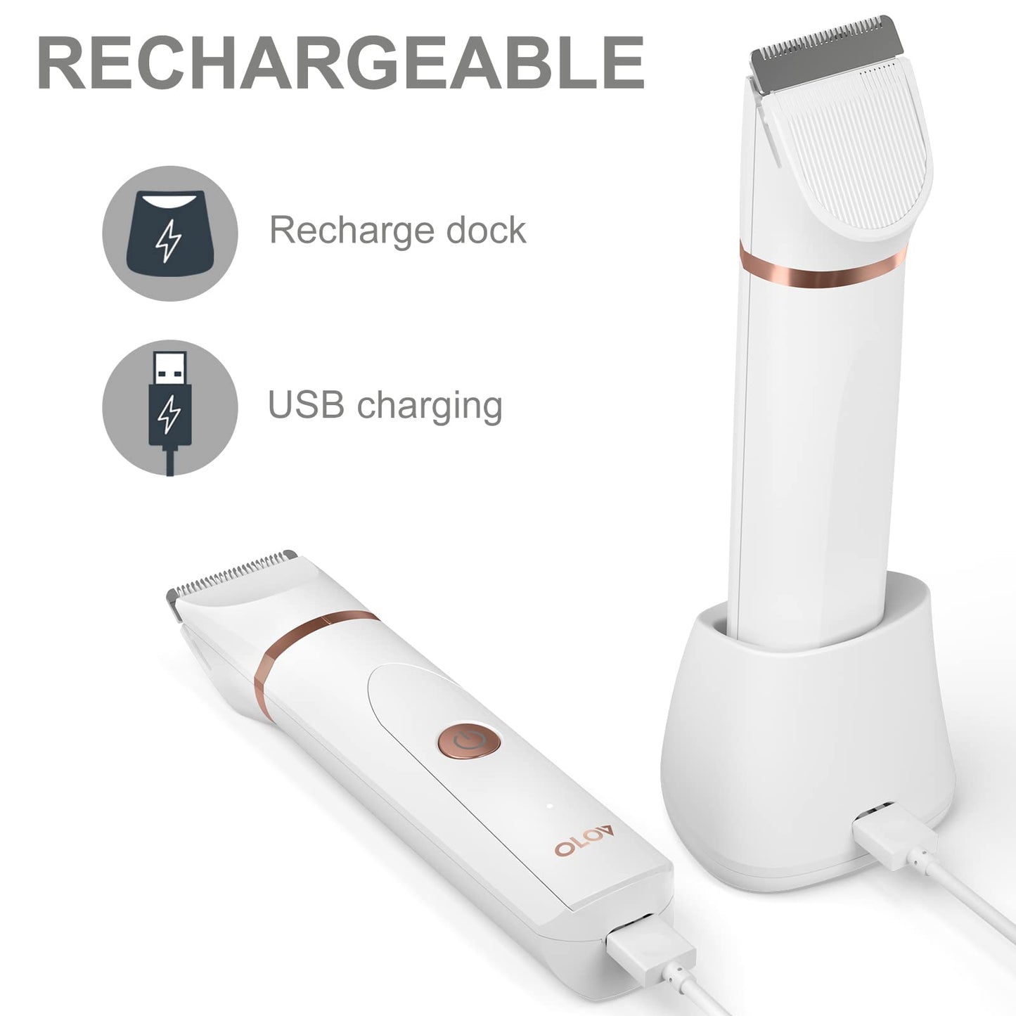OLOV Rasierer Damen Elektrisch Intimbereich für Frauen mit Nasenhaartrimmer, USB-Ladestation, Keramikklinge, Ladyshaver Damenrasierer Haartrimmer Wasserdicht für Nass und Trocken