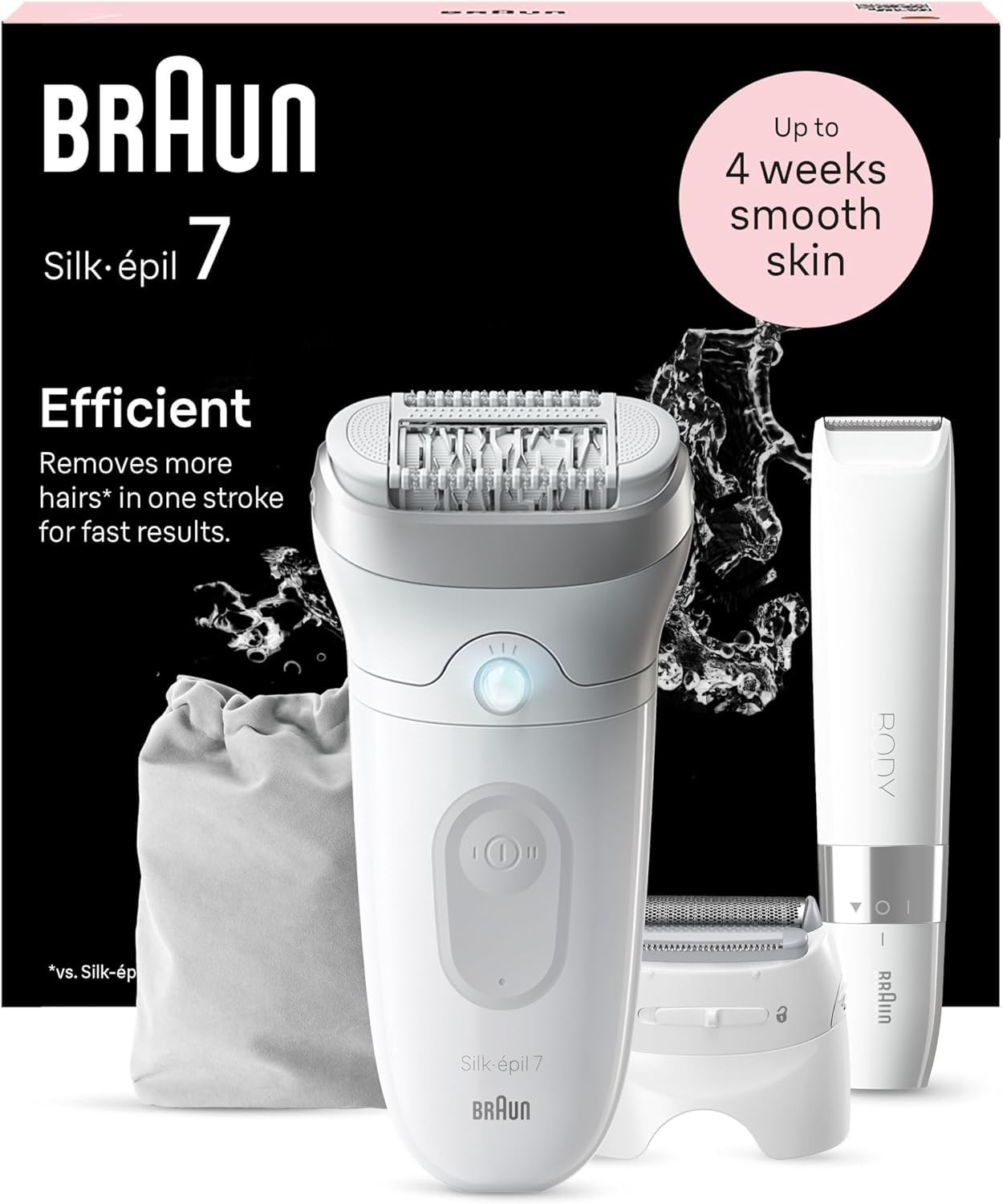 Braun Silk-épil 7 7-210 Women's Epilator / Hair Remover for Long-Lasting Hair Removal with Bikini Trimmer (Hair Trimmer Intimate Area), White/Flamingo Pink