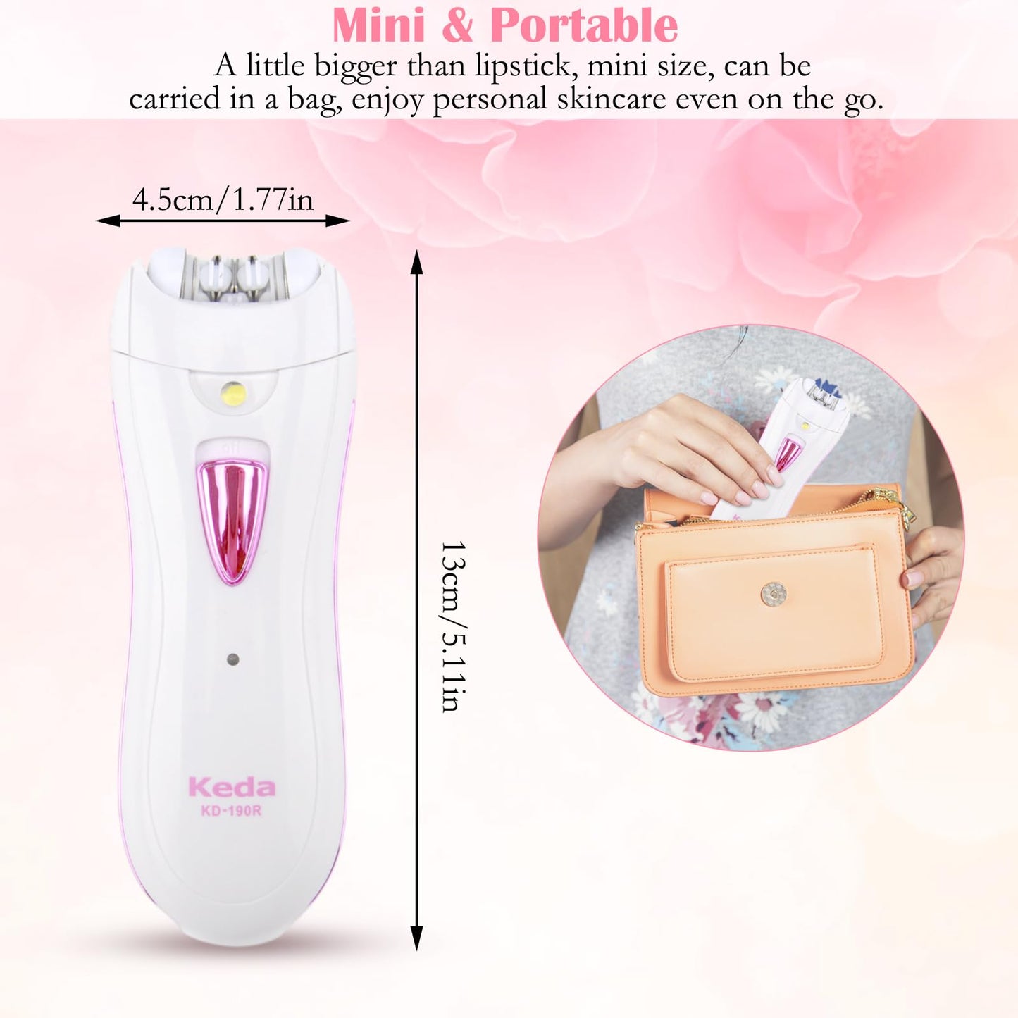 Epilierer Gesichts, Kabellose Epilierer Damen zur Gesichts & Körperhaarentfernung, Elektrischer Mini-Epilierer mit LED-Licht Bikini Trimmer für die Gesichts Körper Achsel Bikini Bein (Usb-aufladung)