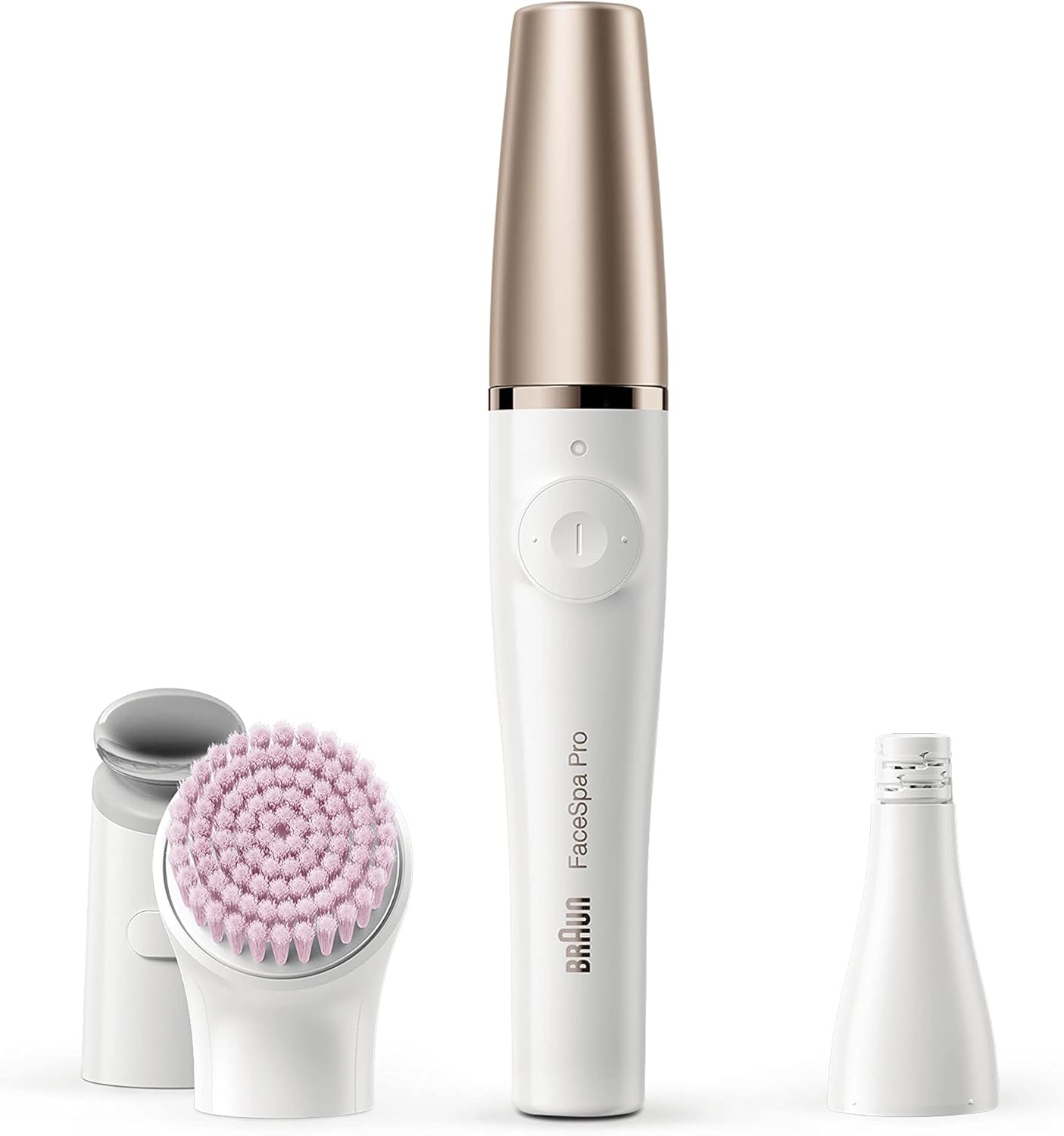 Braun FaceSpa Pro Beauty Set mit Gesichtsepilierer, Gesichtsreinigungsbürste, Aufsatz, Halter und Tasche, SE912, weiß/bronze & Face Mini-Haarentferner, für Damen, FS1000, weiß