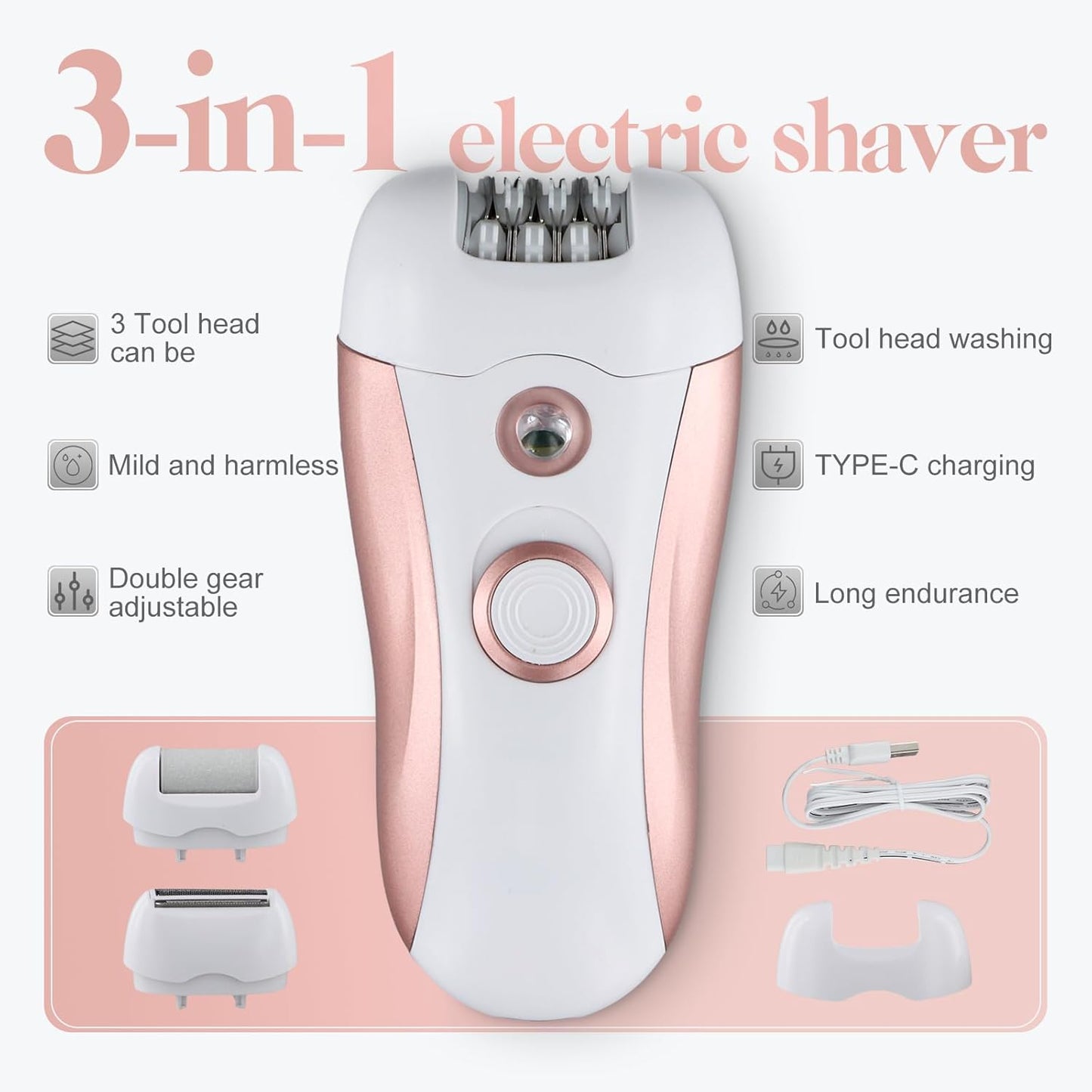 Mapille Epilierer Damen 3-in-1, Kabelloser Elektrischer Haarentferner mit LED-Licht, Nass & Trocken, 2 Geschwindigkeiten, Epeliergerät Körper für Gesicht, Beine, Achseln & Bikini, USB Wiederaufladbar