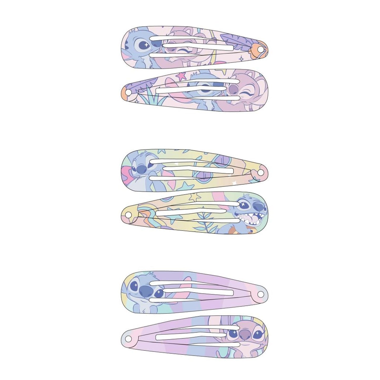 Disney Stitch Hair Snap Clips für Mädchen, 5.1 cm Metall rutschfeste Clips mit Stichdruck Stilvolle Haarschmuck - 6 Haarspangen