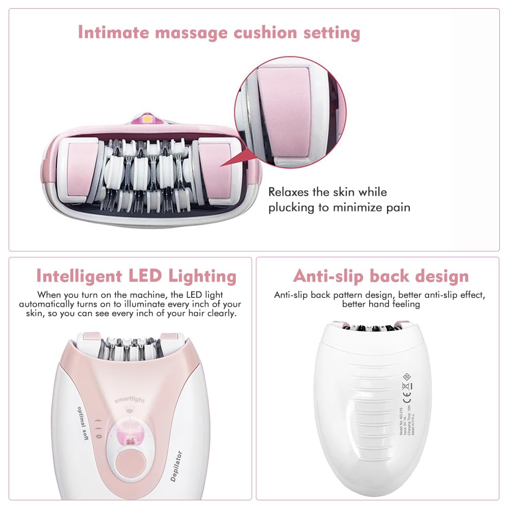 Women's Epilator with a Mini Cleaning Brush, Women's Face Epilator with LED Light, Women's Shaver Electric for Women, Face, Body, Armpit, Bikini, Leg (Colour: Pink)