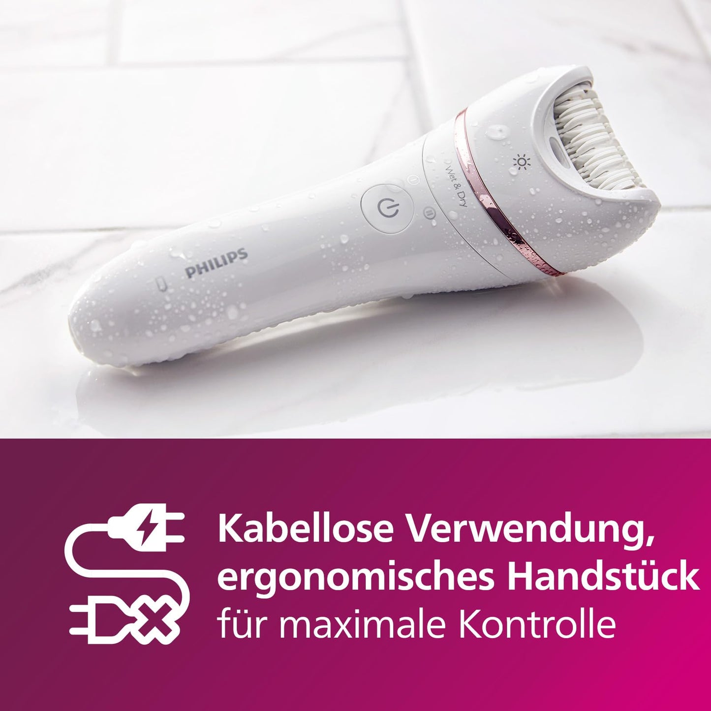 Philips Epilierer Series 8000, kabelloser Nass- und Trockenepilierer für Beine und Körper, mit 9 Zubehörteilen, Rasierer, Langhaarschneider, Pediküre und Körperpeeling-Gerät, Modell BRE740/10
