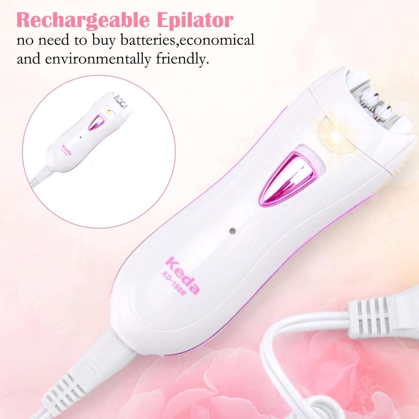 Epilierer Gesichts, Kabellose Epilierer Damen zur Gesichts & Körperhaarentfernung, Elektrischer Mini-Epilierer mit LED-Licht Bikini Trimmer für die Gesichts Körper Achsel Bikini Bein (Usb-aufladung)