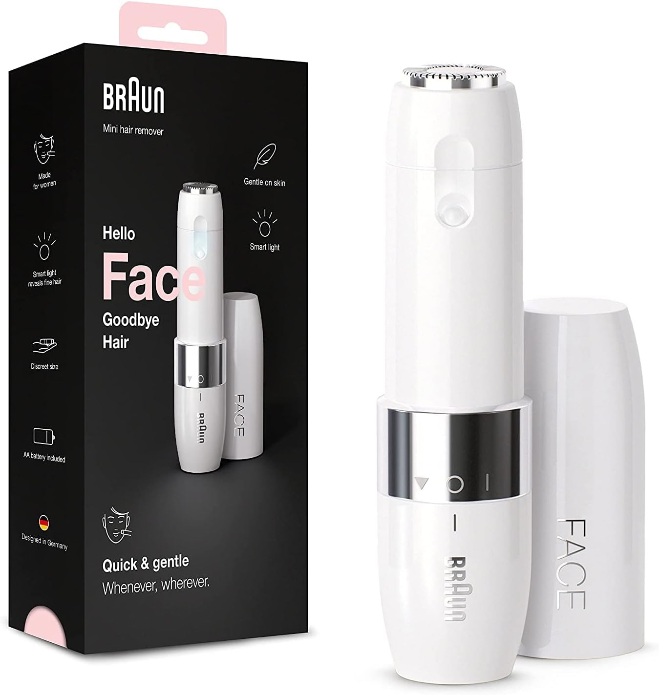 Braun FaceSpa Pro Beauty Set mit Gesichtsepilierer, Gesichtsreinigungsbürste, Aufsatz, Halter und Tasche, SE912, weiß/bronze & Face Mini-Haarentferner, für Damen, FS1000, weiß