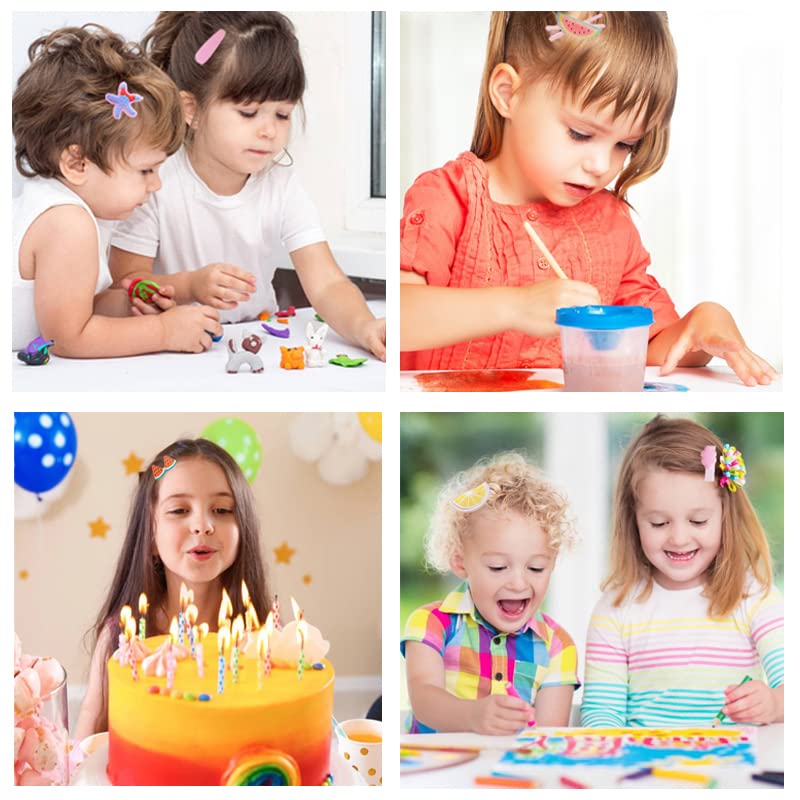28 Stück süße Haarspangen, modische Haar-Accessoires für Mädchen, Blumen, Früchte, bunt, Regenbogen, Süßigkeiten, Desserts, niedliche Tier-Haarspangen-Set, rutschfeste Metall-Druckknöpfe (Rosa)