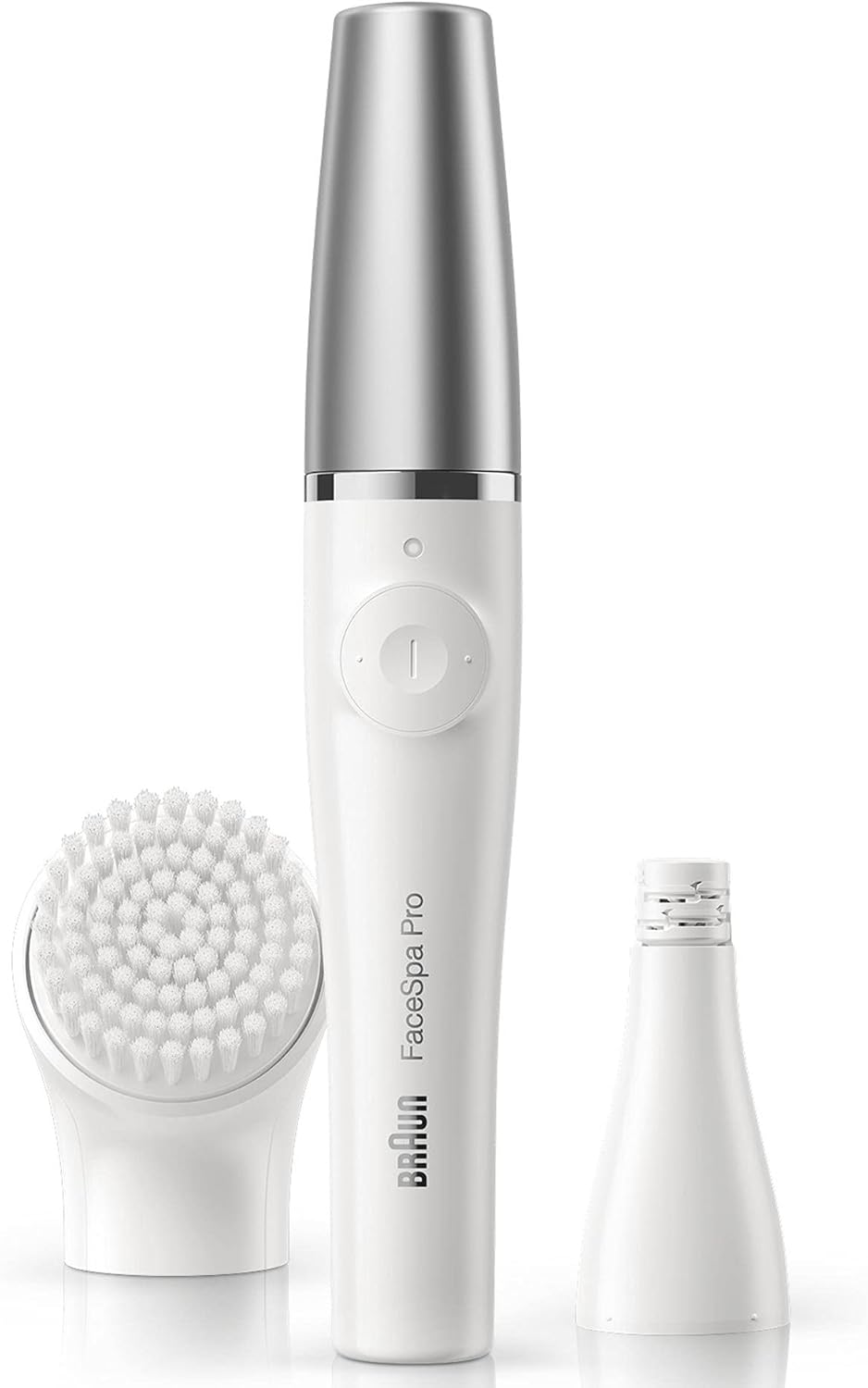 Braun FaceSpa Pro Beauty Set mit Gesichtsepilierer Damen / Damenbart Entferner, Gesichtsreinigungsbürste, Aufsatz, Haarentfernung und Reinigung, SE910, weiß/silber