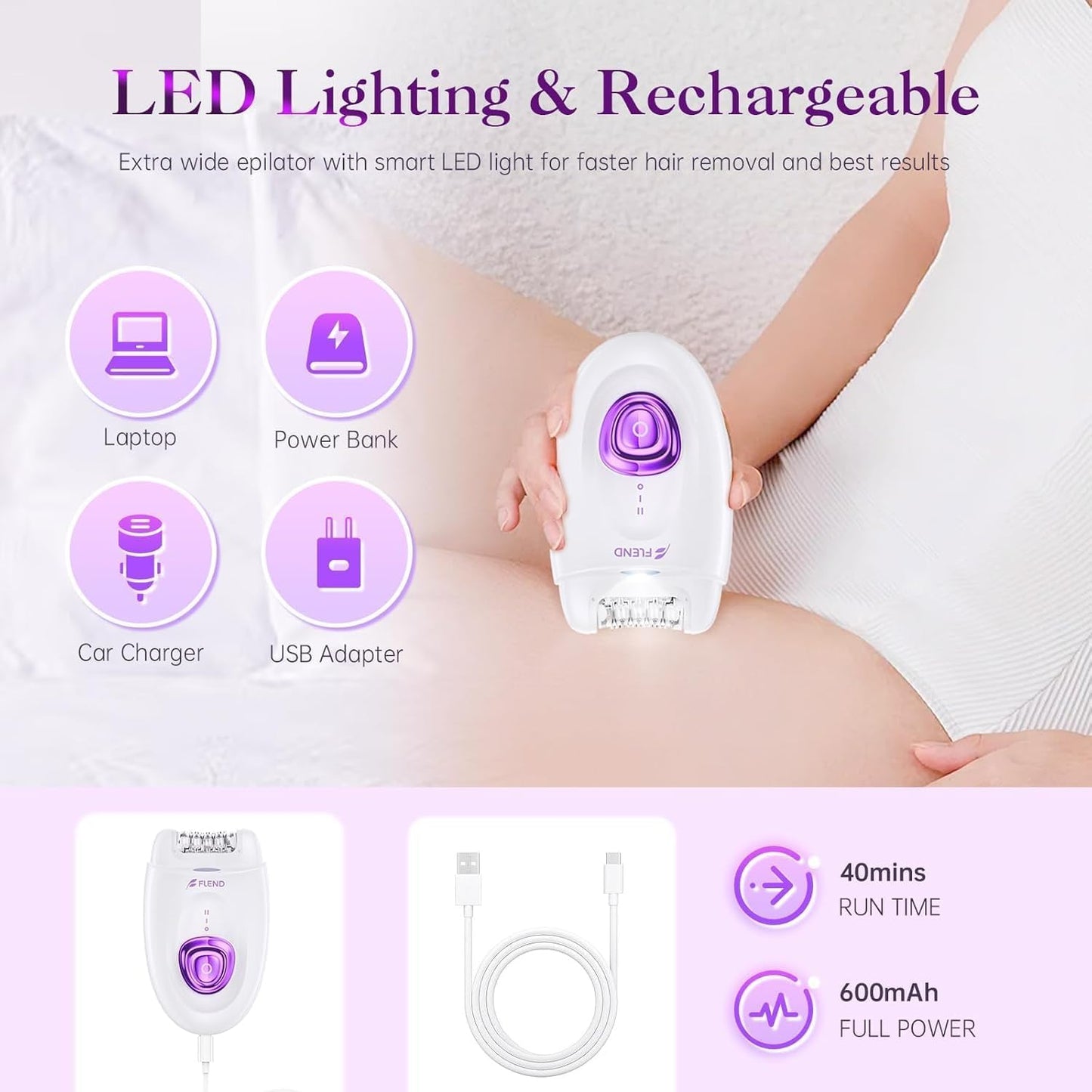 Elektrischer Epilierer für Damen, 2 in 1 Epilierer mit LED-Licht für Achselhöhlen, Beine, Arme, Epilierer für Beine, Epilierer für das Gesicht, Elektrorasierer und Epilierer