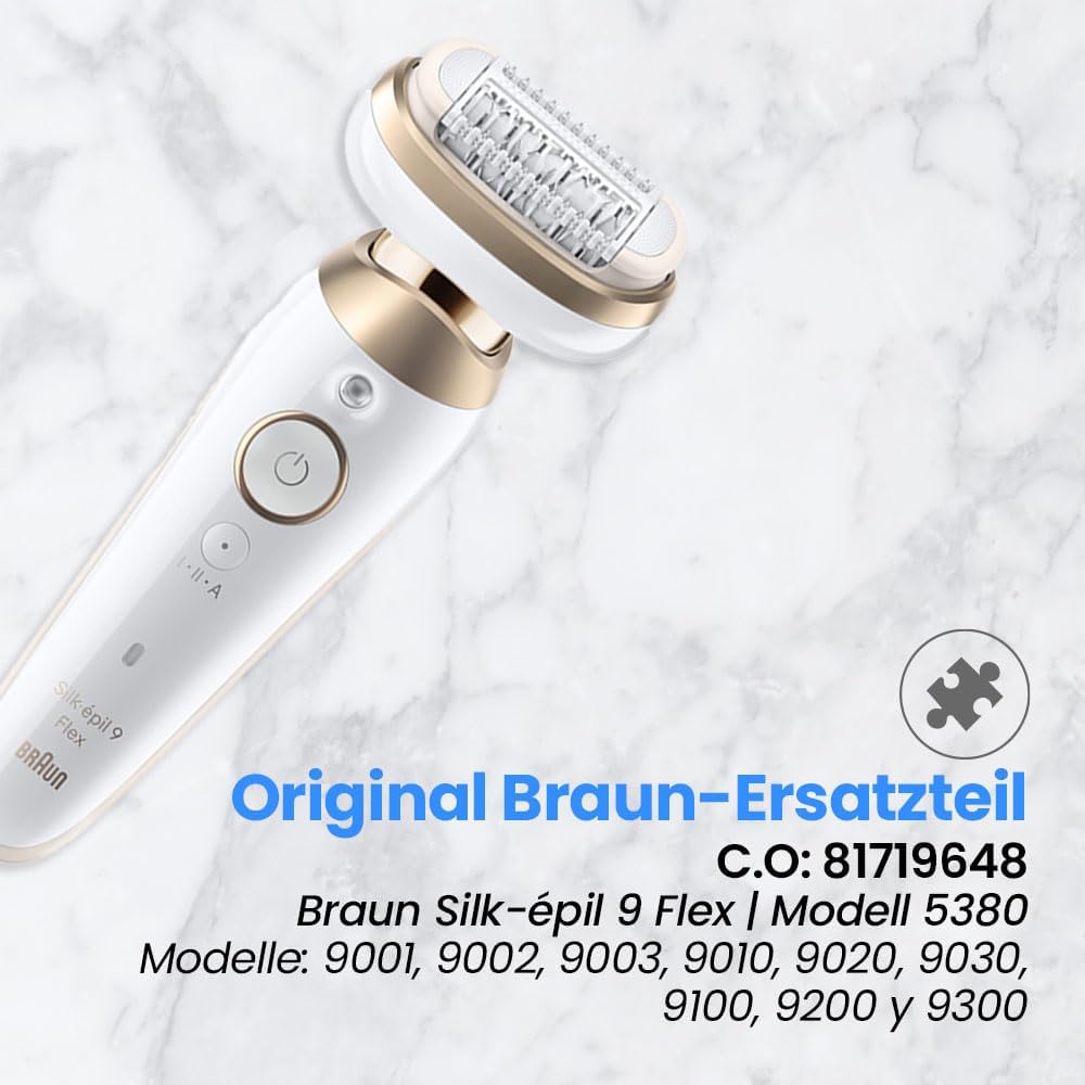 Anakel Home Ersatzkopf 81719648 kompatibel mit Braun Silkepil 9 Flex Epilierer, flexibler Kopf, Micro-Grip-Technologie mit 40 Pinzetten