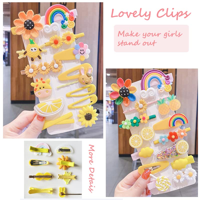 28 Stück süße Haarspangen, modische Haar-Accessoires für Mädchen, Blumen, Früchte, bunt, Regenbogen, Süßigkeiten, Desserts, niedliche Tier-Haarspangen-Set, rutschfeste Metall-Druckknöpfe (Rosa)