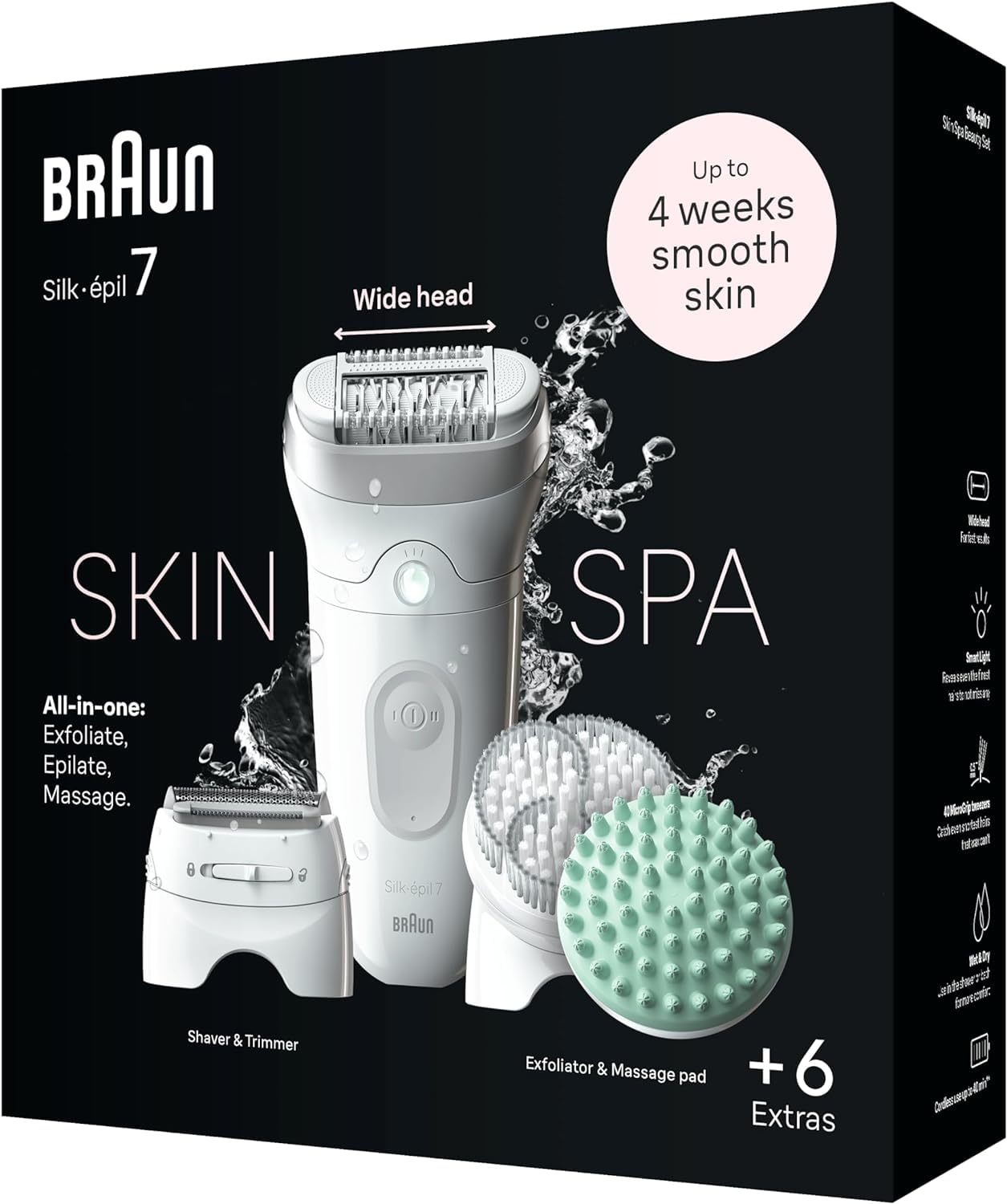 Braun Silk-épil 7 7-210 Women's Epilator / Hair Remover for Long-Lasting Hair Removal with Bikini Trimmer (Hair Trimmer Intimate Area), White/Flamingo Pink