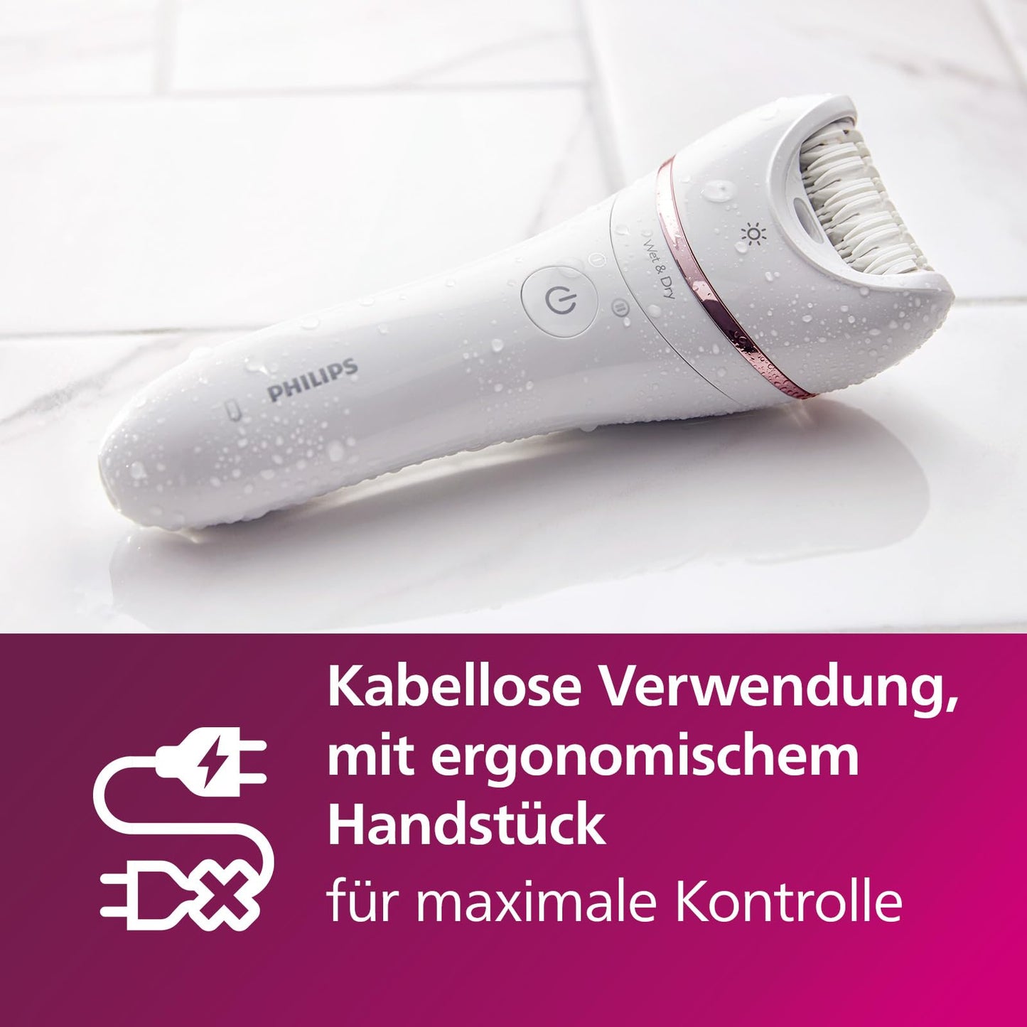 Philips Epilierer Series 8000, kabelloser Nass- und Trockenepilierer für Beine und Körper, mit 9 Zubehörteilen, Rasierer, Langhaarschneider, Pediküre und Körperpeeling-Gerät, Modell BRE740/10