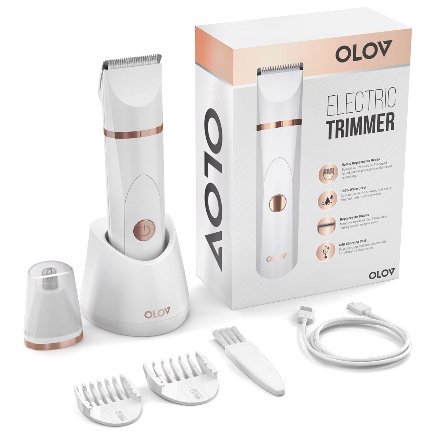 OLOV Rasierer Damen Elektrisch Intimbereich für Frauen mit Nasenhaartrimmer, USB-Ladestation, Keramikklinge, Ladyshaver Damenrasierer Haartrimmer Wasserdicht für Nass und Trocken