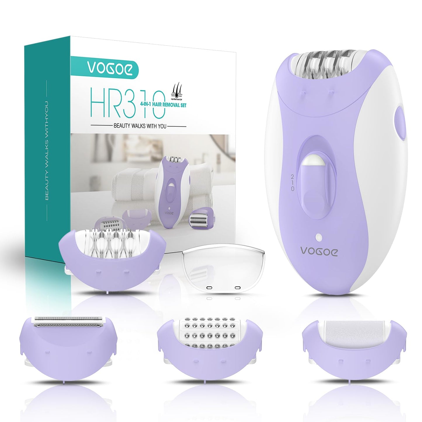 VOGOE Women's Epilator for Hair Removal, Epelator Body 4 in 1 Electric Wireless, 21 Tweezers for Face, Legs, Arms, Bikini, HR310 Green