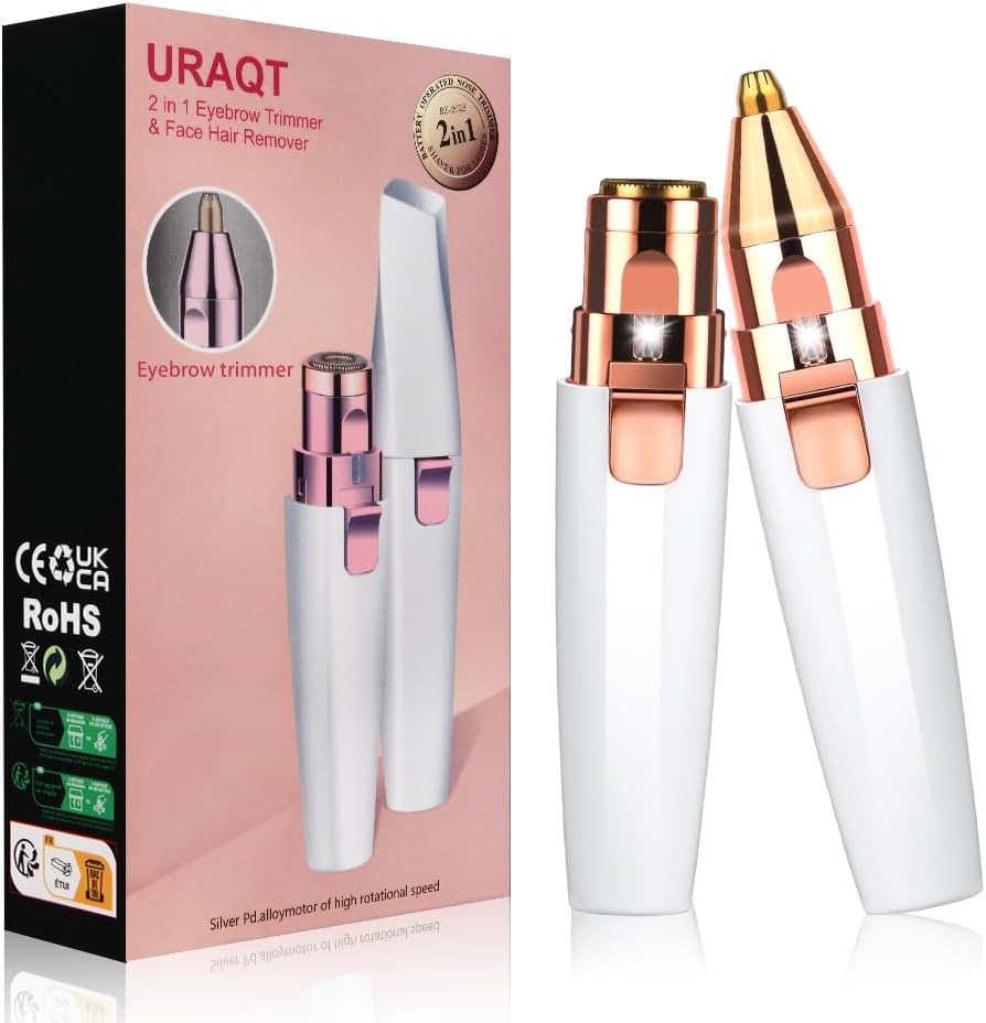 URAQT Gesichtshaarentferner für frauen, 2 in 1 USB Elektrischer Augenbrauen Rasier, Schmerzfreie Augenbrauen Trimmer Frauen Für Körper Gesichtshaare Lippen Kinn, eingebautem LED-Licht