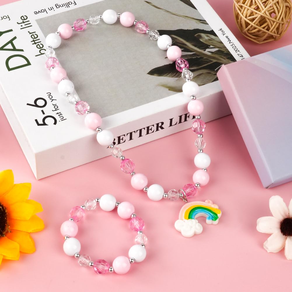 OSDUE Schmuckset Mädchen, Kinderschmuck Enthalten Halskette, Ringe, Armbänder, Ohrring, Schmuck Set Einhorn für Party Dress Up Geschenk