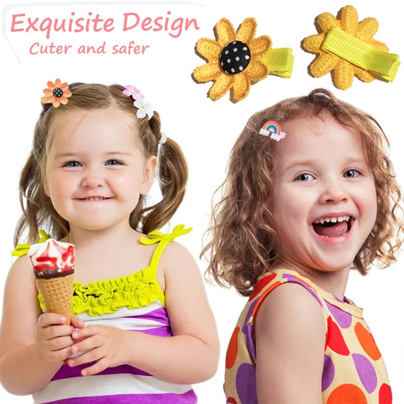 28 Stück süße Haarspangen, modische Haar-Accessoires für Mädchen, Blumen, Früchte, bunt, Regenbogen, Süßigkeiten, Desserts, niedliche Tier-Haarspangen-Set, rutschfeste Metall-Druckknöpfe (Rosa)