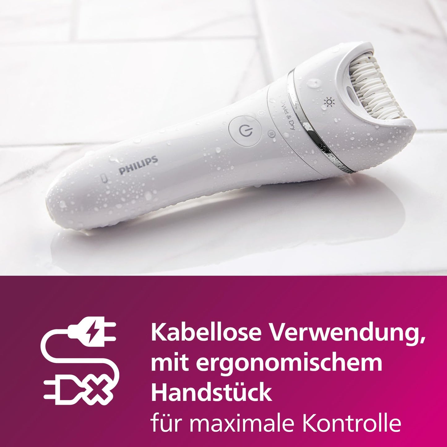 Philips Epilierer Series 8000, kabelloser Nass- und Trockenepilierer für Beine und Körper, Haarentfernungsgerät, mit 6 Zubehörteilen, Modell BRE715/00
