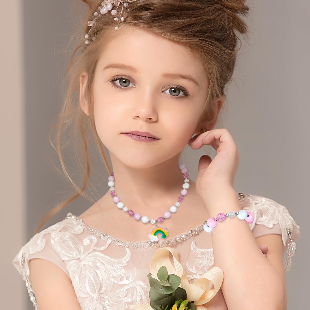OSDUE Schmuckset Mädchen, Kinderschmuck Enthalten Halskette, Ringe, Armbänder, Ohrring, Schmuck Set Einhorn für Party Dress Up Geschenk