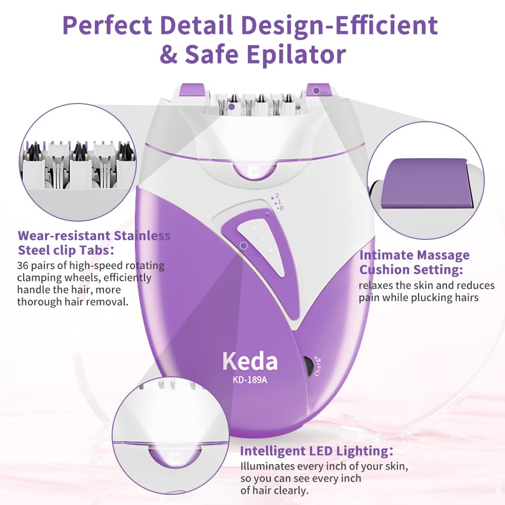 Epilierer Damen, Epilierer Haarentfernung für Frauen,Gesichts Epilierer mit 2 Geschwindigkeit,Smooth Glide Epilierer,Glamorous Skin Epilierer für Gesicht,Lady Shaver Remover für Bikinizone,Achseln,Arm