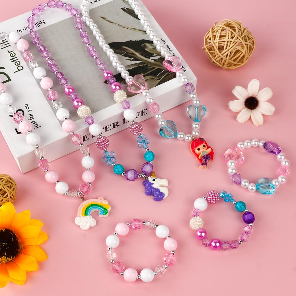 OSDUE Schmuckset Mädchen, Kinderschmuck Enthalten Halskette, Ringe, Armbänder, Ohrring, Schmuck Set Einhorn für Party Dress Up Geschenk