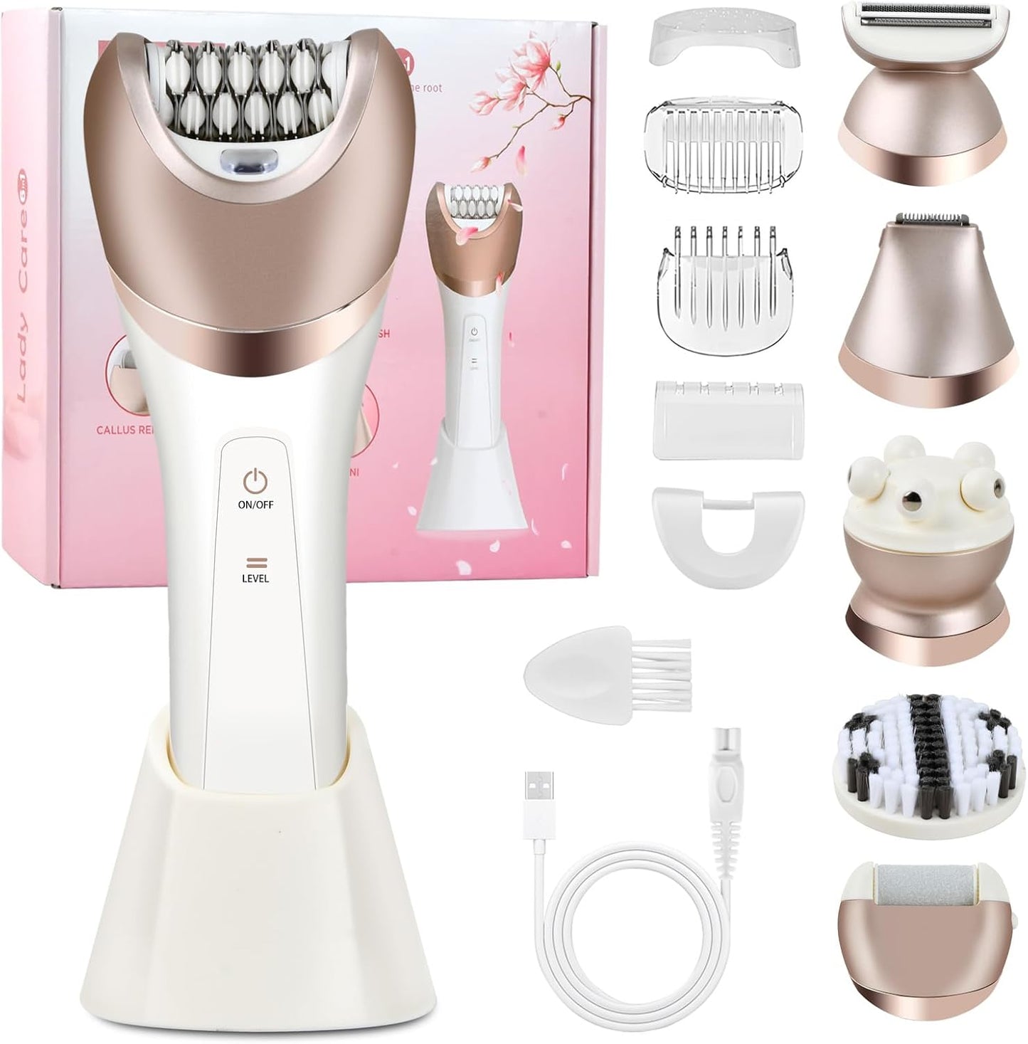 Mapille 6 In 1 Rasierer Damen Elektrisch Intimrasierer für Frauen Trimmer Damen Ladyshaver Haartrimmer für Rasierer Trockenrasierer Damen Epilierer Bikinitrimmer für Frauen Schamhaare Körper, Gesicht