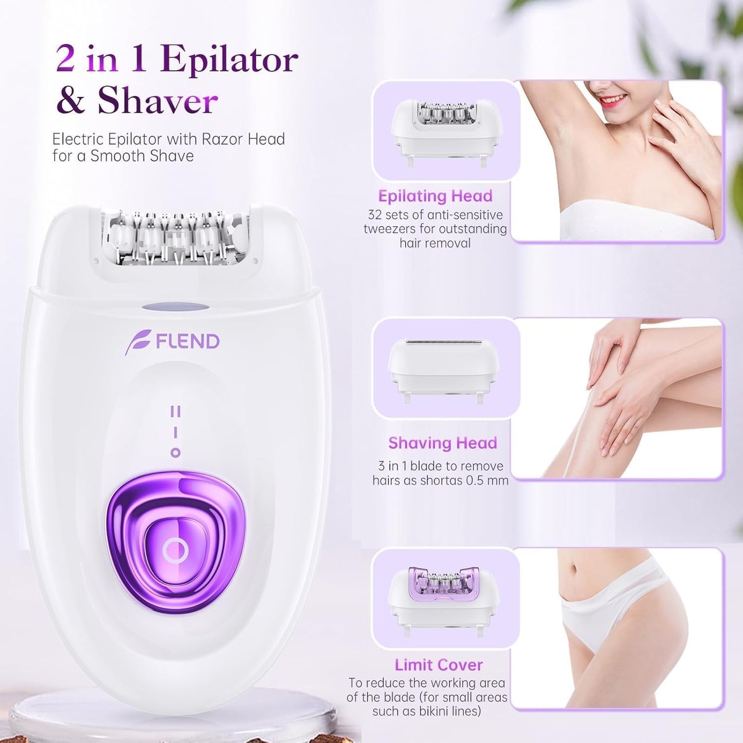 Elektrischer Epilierer für Damen, 2 in 1 Epilierer mit LED-Licht für Achselhöhlen, Beine, Arme, Epilierer für Beine, Epilierer für das Gesicht, Elektrorasierer und Epilierer