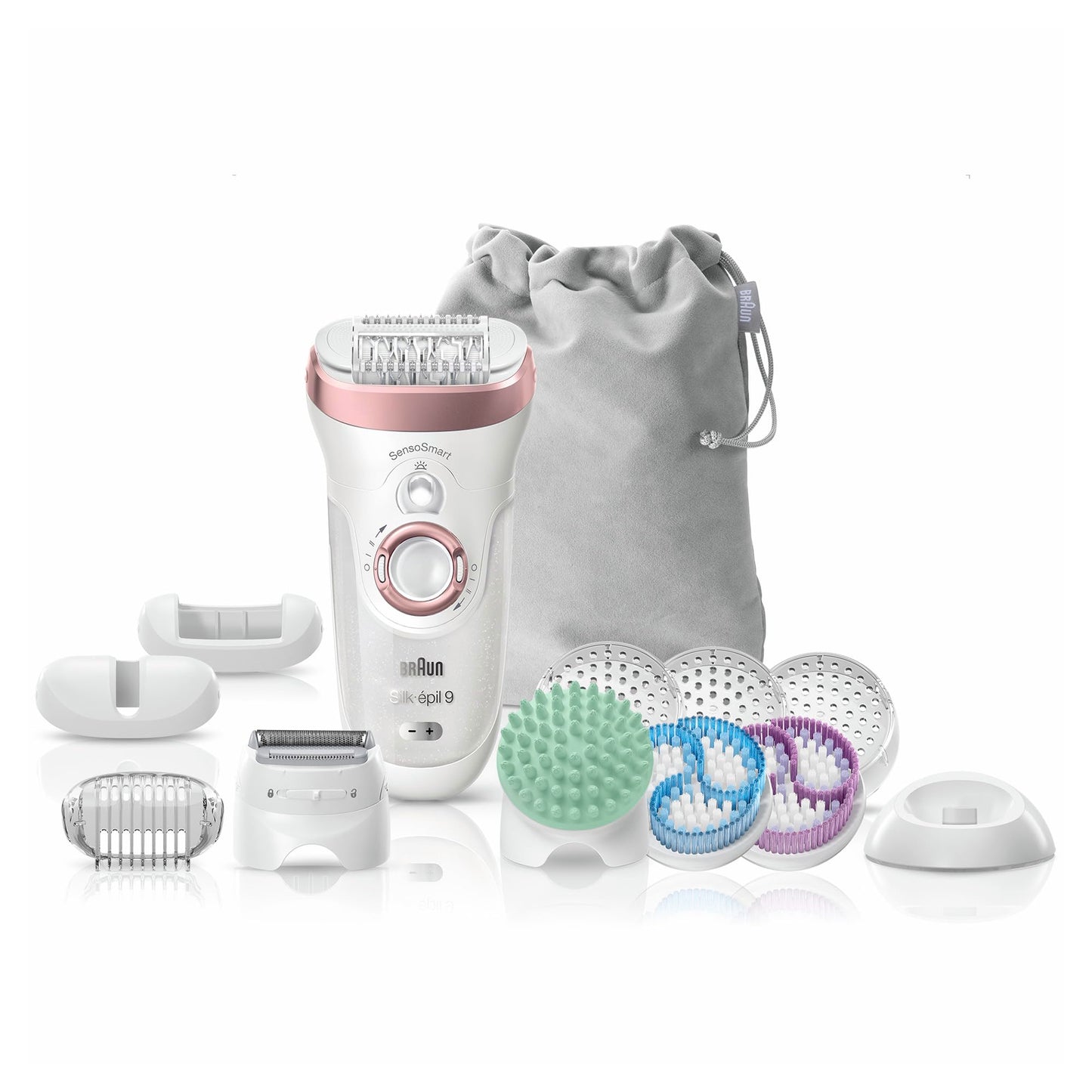Braun Silk-épil 9, Epilierer mit schwenkbarem Kopf für eine einfache Haarentfernung, Wet&Dry, langanhaltend seidig-glatte Haut, Ladyshaver, Rasieraufsatz und Trimmeraufsatz,9-030, Weiß/Flamingorosa