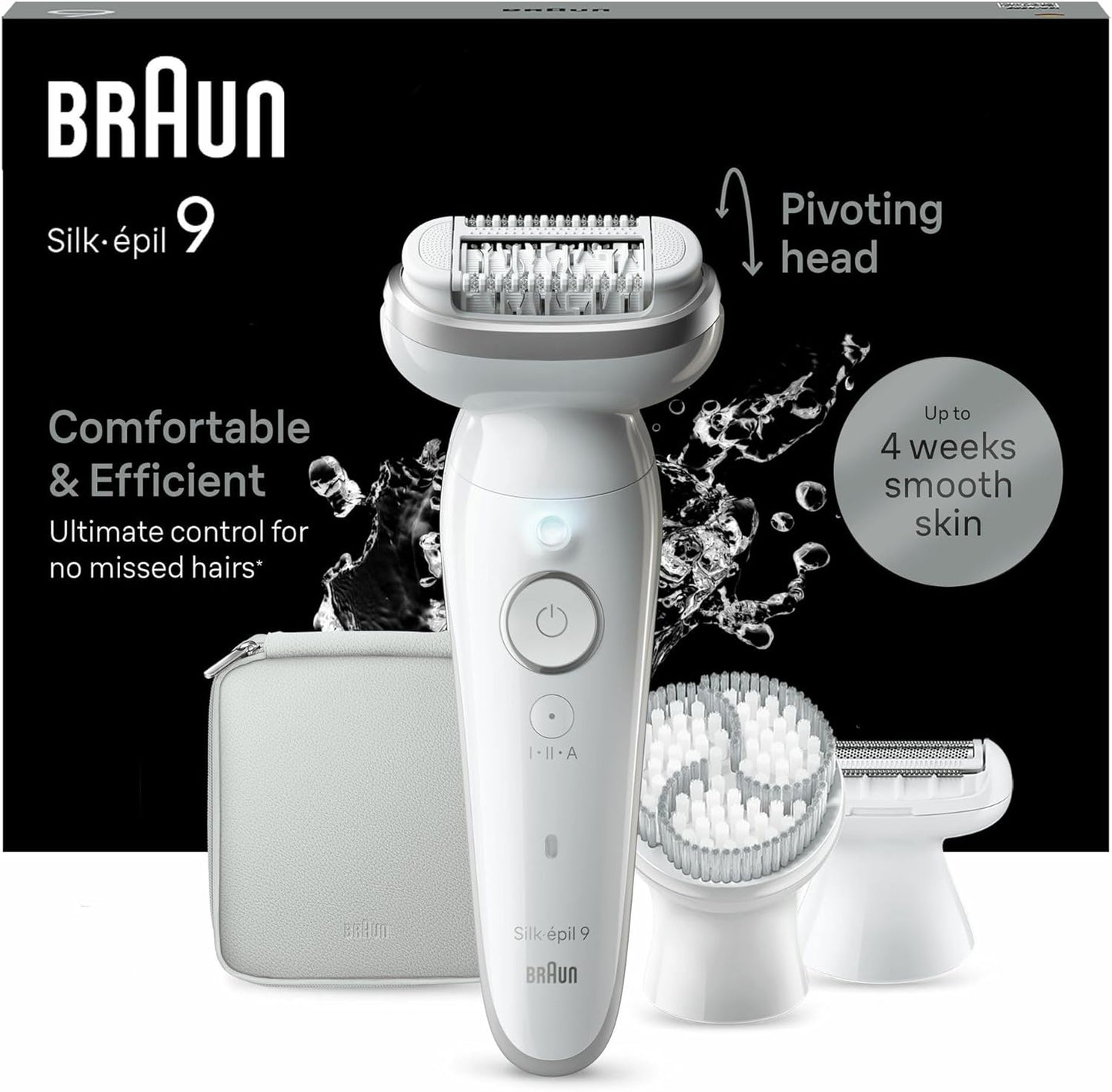 Braun Silk-épil 9 Women's Epilator, Electric Epilator for Women with Flexible Head for Easy Epilation, Wet & Dry, Long Smooth Skin, 9-061, White/Silver
