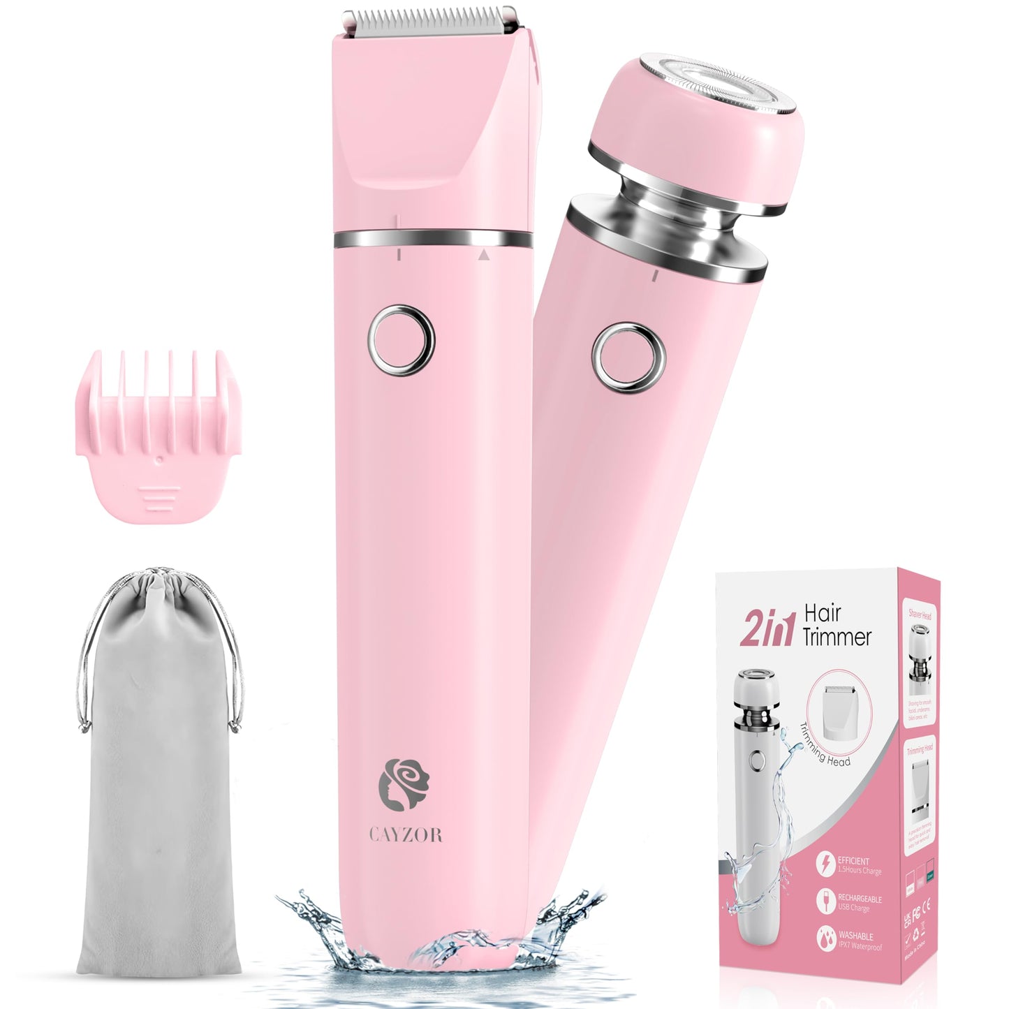 Cayzor Intimate Shaver for Women - 2 in 1 Wet/Dry Waterproof Razor Women's Intimate Area Wireless and Painless Facial Hair Remover for Pubic Face Armpits Legs