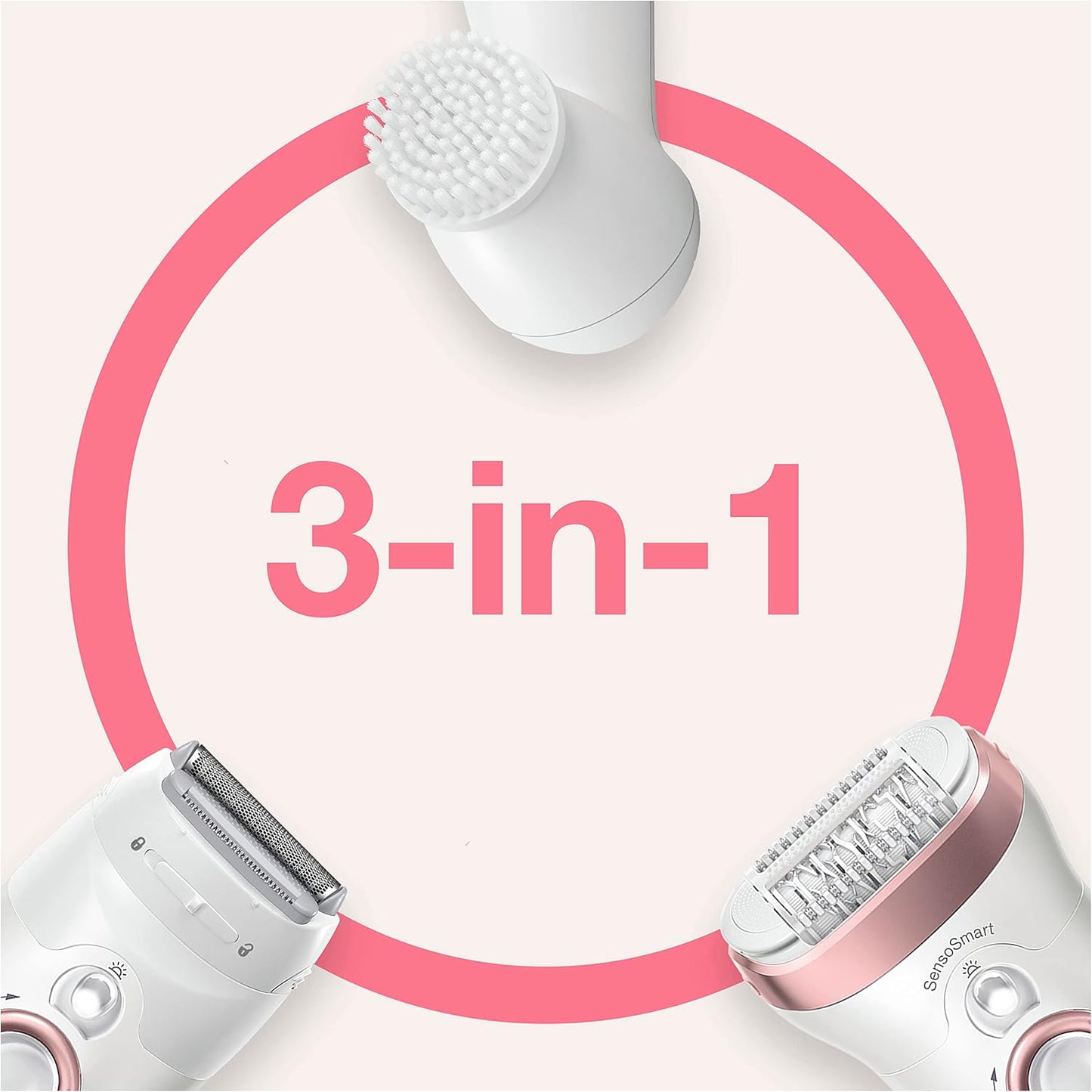 Braun Silk-épil 9 Epilierer Damen / Haarentferner für langanhaltende Haarentfernung, inkl. Gesichtsreinigungsbürste, Rasier- und Trimmeraufsatz, 9-855, weiß/roségold