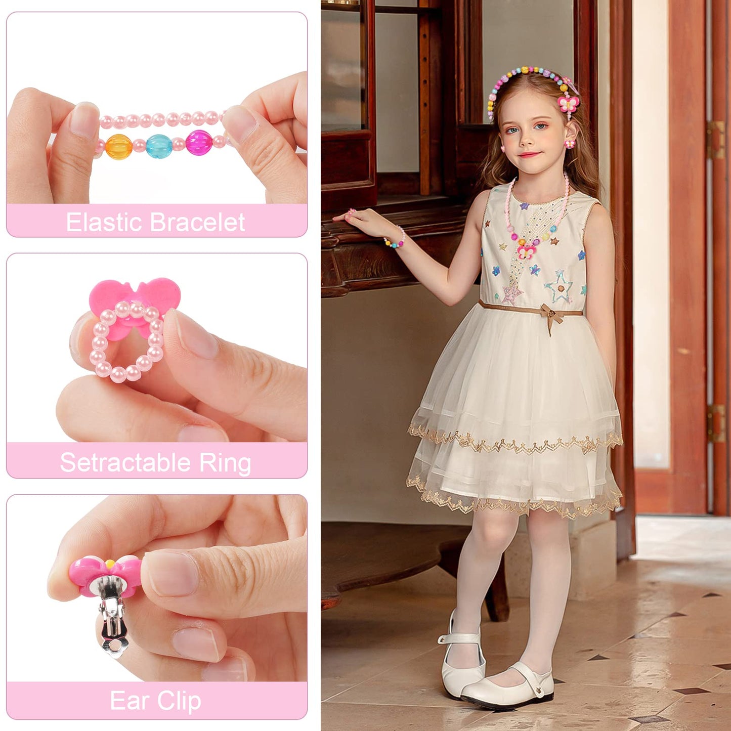 OSDUE Schmuckset Mädchen, Kinderschmuck Enthalten Halskette, Ringe, Armbänder, Ohrring, Schmuck Set Einhorn für Party Dress Up Geschenk
