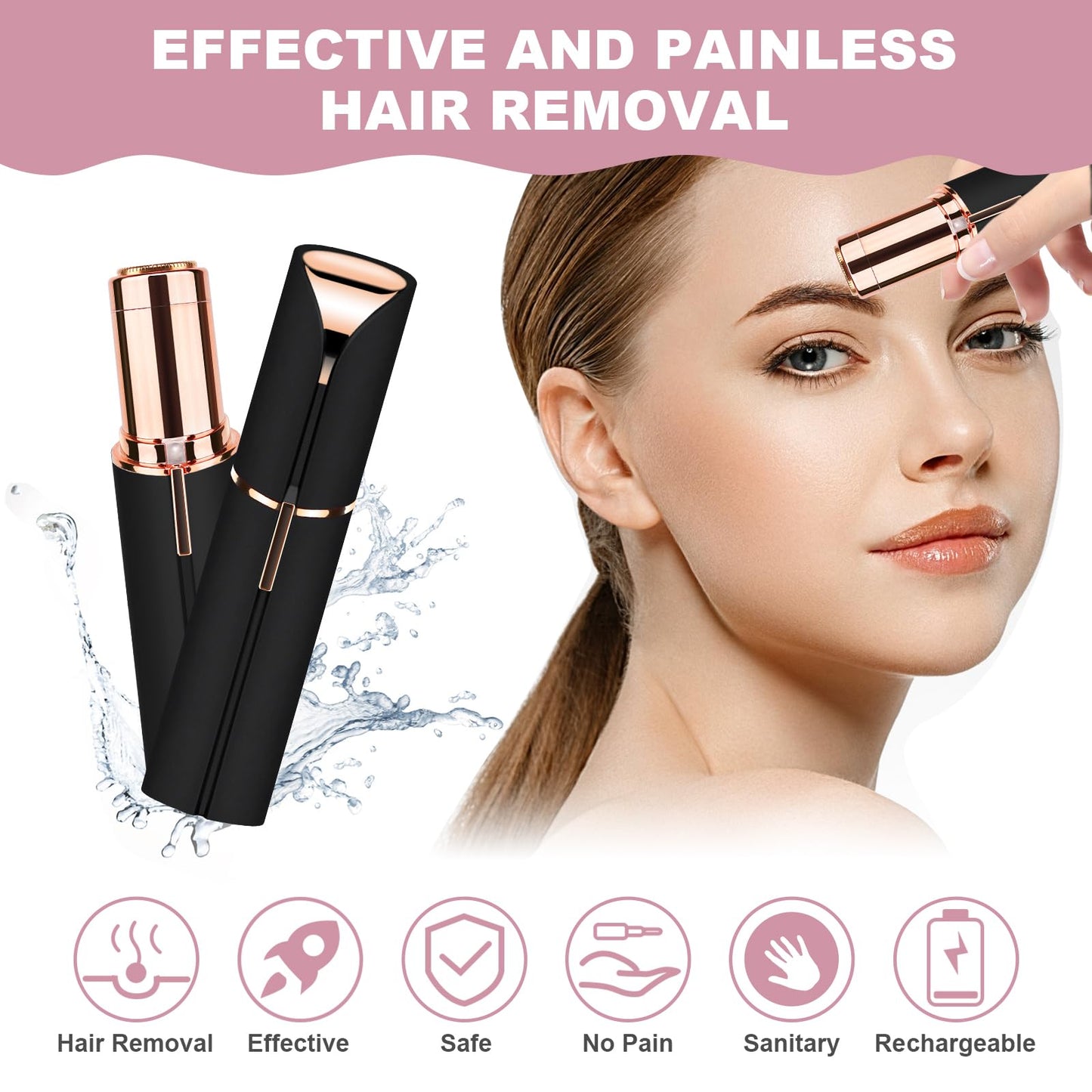 URAQT Facial Hair Remover for Women, USB Electric Hair Removal, Painless Face Shaver, Electric Shaver, Trimmer for Women, for Body, Facial Hair, Lips, Chin, with LED Light