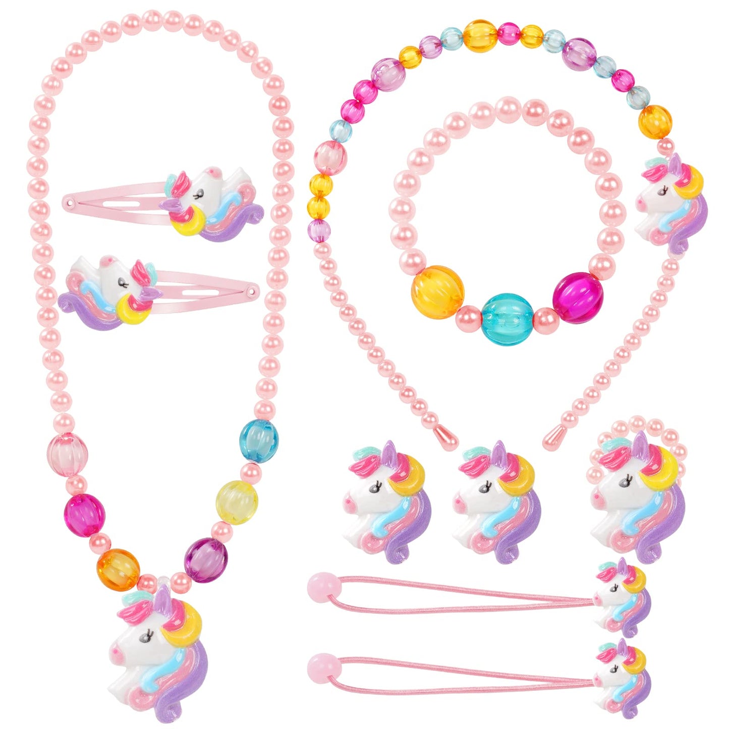 OSDUE Schmuckset Mädchen, Kinderschmuck Enthalten Halskette, Ringe, Armbänder, Ohrring, Schmuck Set Einhorn für Party Dress Up Geschenk