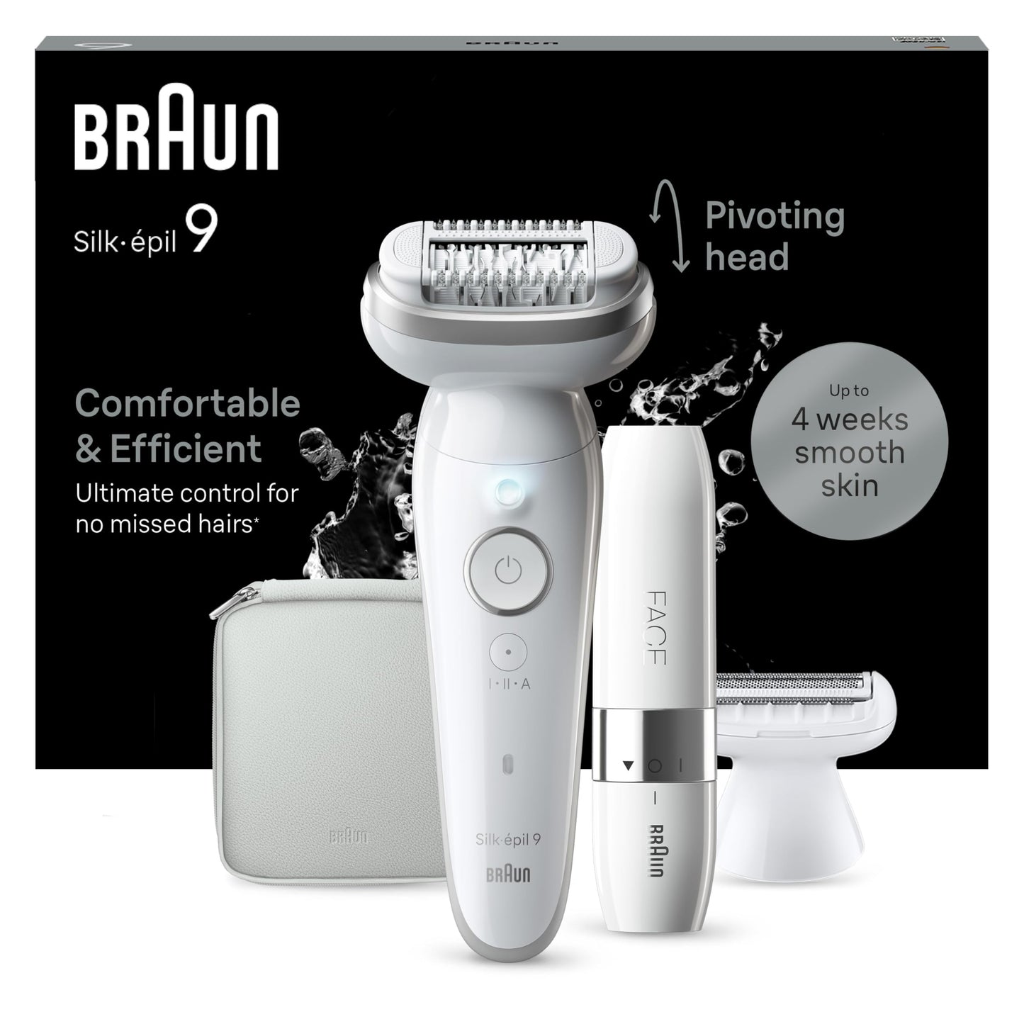 Braun Silk-épil 9, Epilierer mit schwenkbarem Kopf für eine einfache Haarentfernung, Wet&Dry, langanhaltend seidig-glatte Haut, Ladyshaver, Rasieraufsatz und Trimmeraufsatz,9-030, Weiß/Flamingorosa