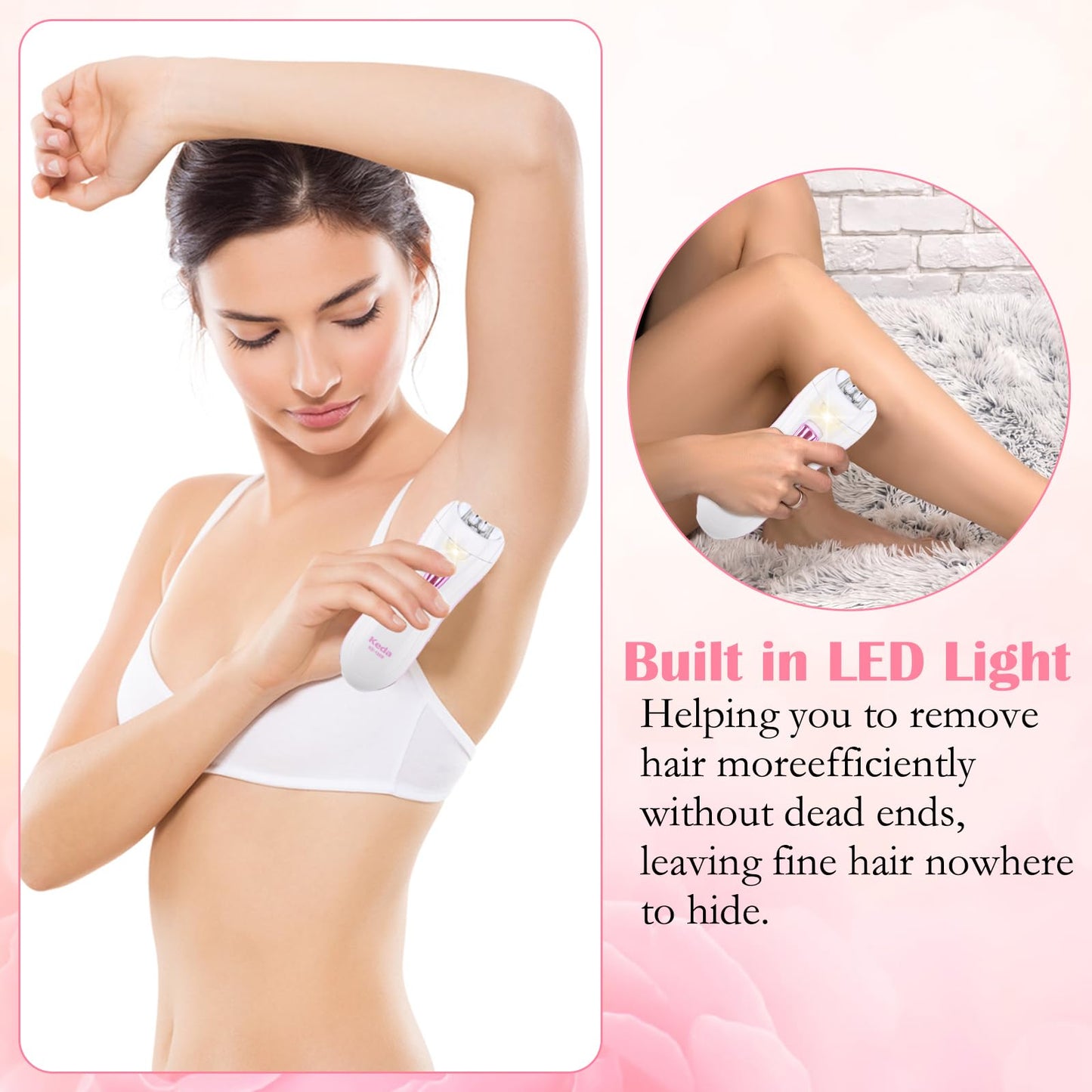 Epilierer Gesichts, Kabellose Epilierer Damen zur Gesichts & Körperhaarentfernung, Elektrischer Mini-Epilierer mit LED-Licht Bikini Trimmer für die Gesichts Körper Achsel Bikini Bein (Usb-aufladung)