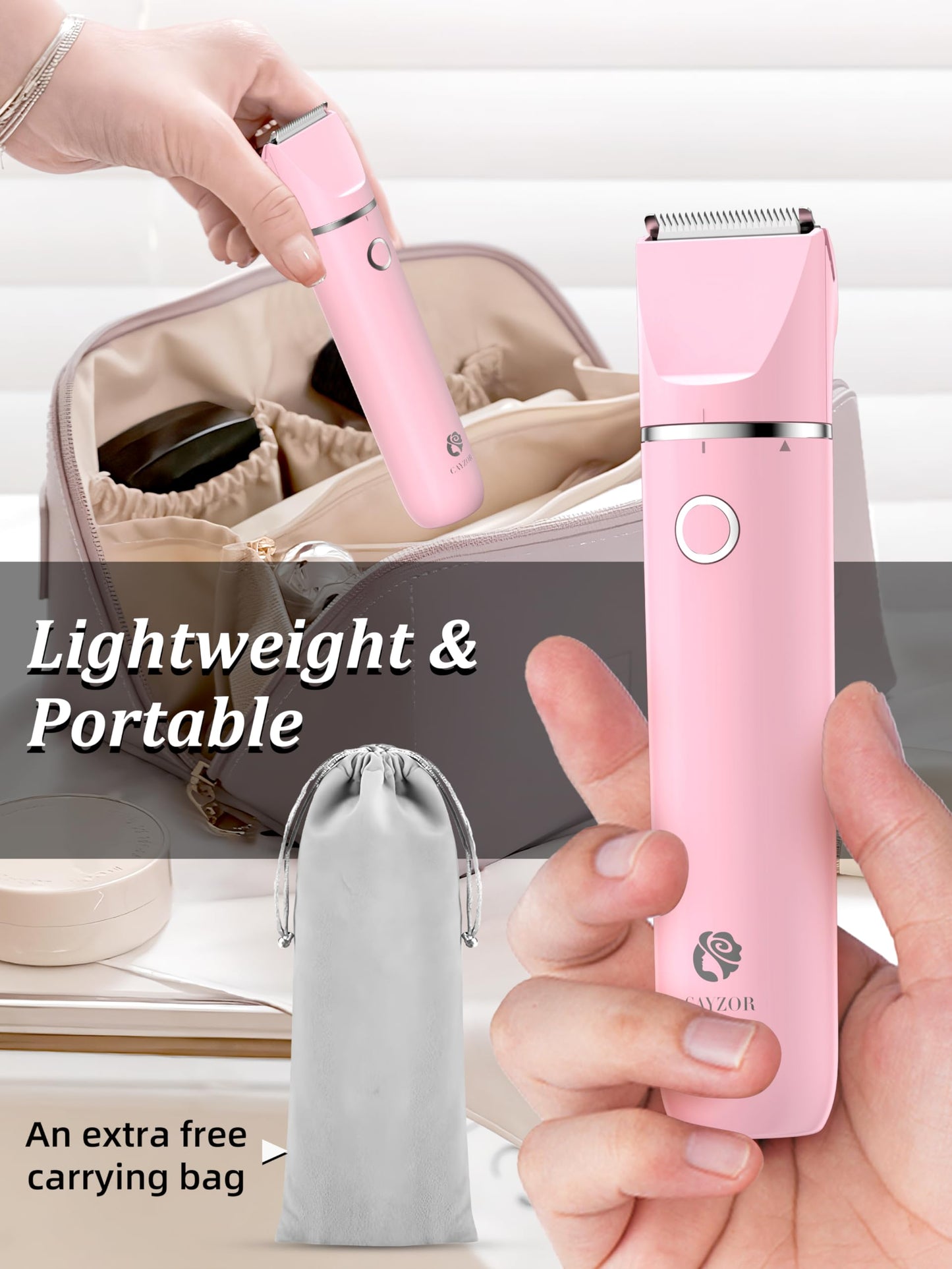 Cayzor Intimate Shaver for Women - 2 in 1 Wet/Dry Waterproof Razor Women's Intimate Area Wireless and Painless Facial Hair Remover for Pubic Face Armpits Legs